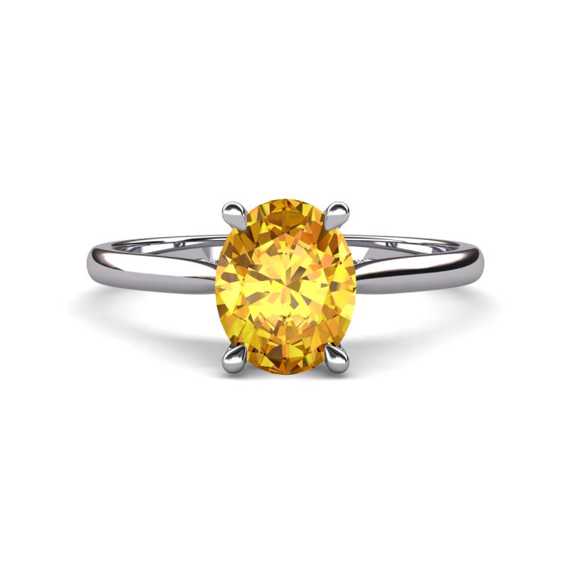 Zaire 1.81 ctw Citrine Oval Shape (9x7 mm) accented side Natural Diamond Hidden Halo Engagement Ring 
