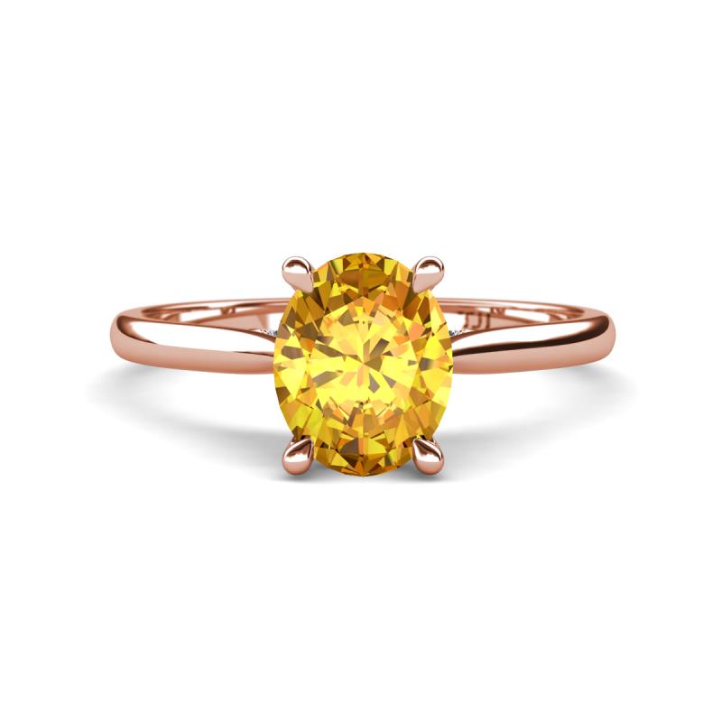 Zaire 1.81 ctw Citrine Oval Shape (9x7 mm) accented side Natural Diamond Hidden Halo Engagement Ring 