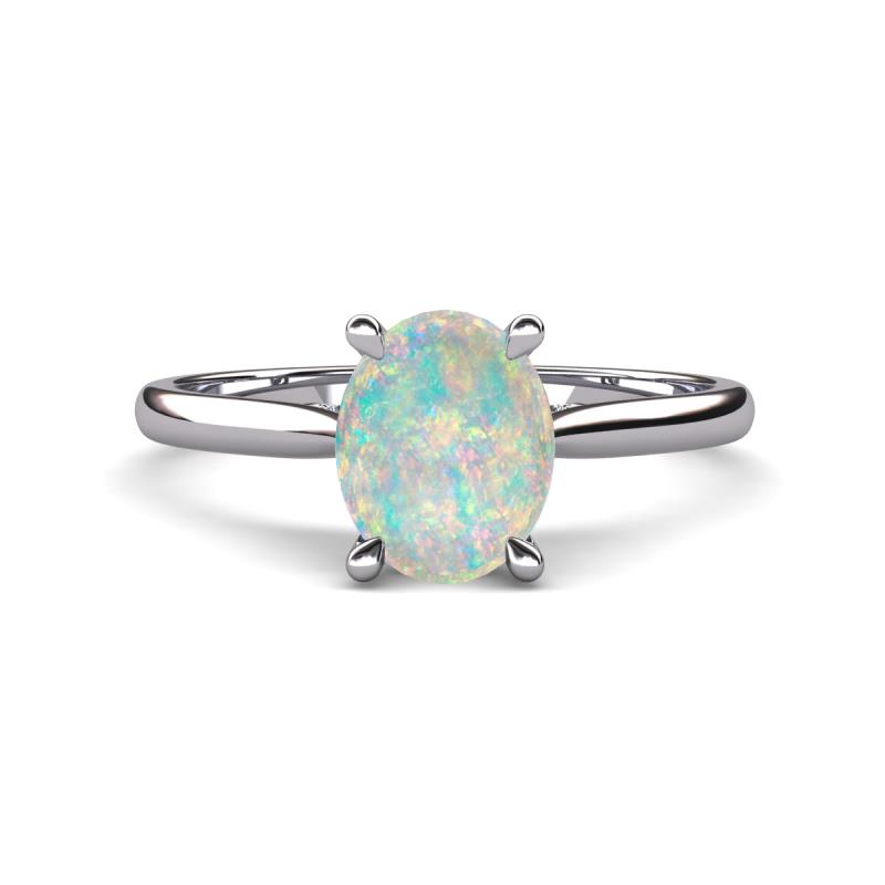 Zaire 1.43 ctw Opal Oval Shape (9x7 mm) accented side Natural Diamond Hidden Halo Engagement Ring 