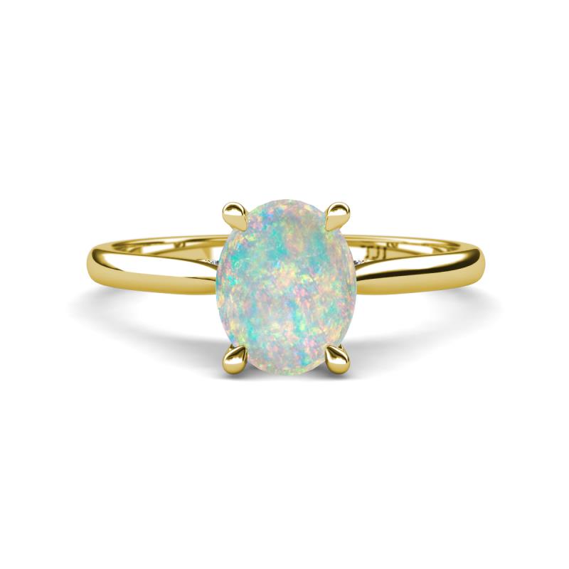 Zaire 1.43 ctw Opal Oval Shape (9x7 mm) accented side Natural Diamond Hidden Halo Engagement Ring 