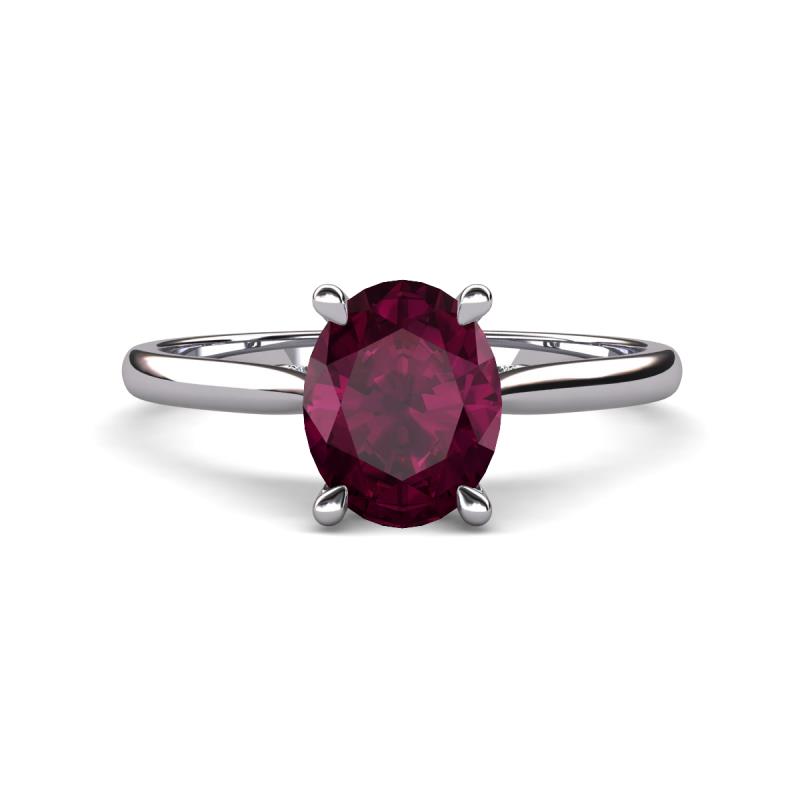 Zaire 2.41 ctw Rhodolite Garnet Oval Shape (9x7 mm) accented side Natural Diamond Hidden Halo Engagement Ring 