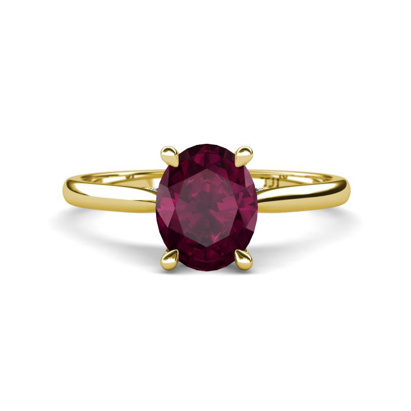 Zaire 2.41 ctw Rhodolite Garnet Oval Shape (9x7 mm) accented side Natural Diamond Hidden Halo Engagement Ring 