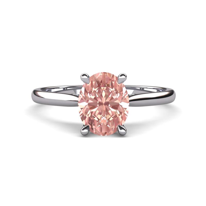 Zaire 1.72 ctw Morganite Oval Shape (9x7 mm) accented side Natural Diamond Hidden Halo Engagement Ring 
