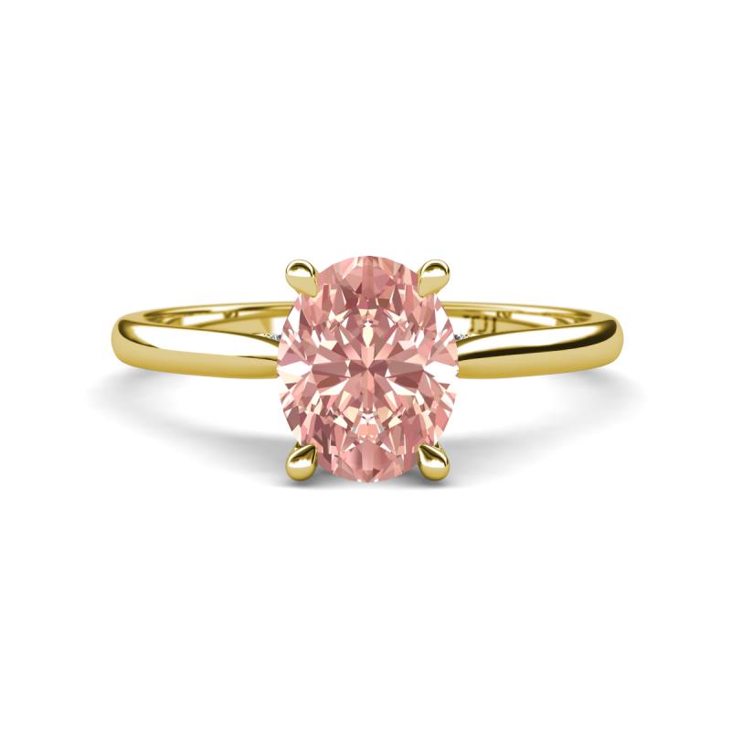 Zaire 1.72 ctw Morganite Oval Shape (9x7 mm) accented side Natural Diamond Hidden Halo Engagement Ring 