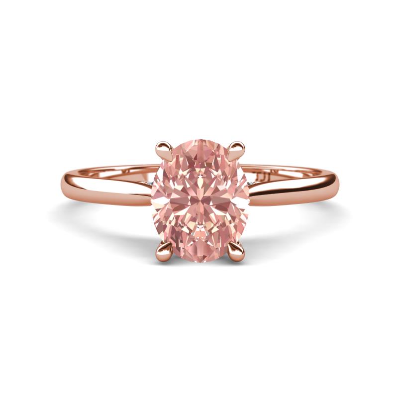 Zaire 1.72 ctw Morganite Oval Shape (9x7 mm) accented side Natural Diamond Hidden Halo Engagement Ring 