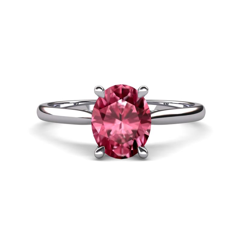 Zaire 2.21 ctw Pink Tourmaline Oval Shape (9x7 mm) accented side Natural Diamond Hidden Halo Engagement Ring 