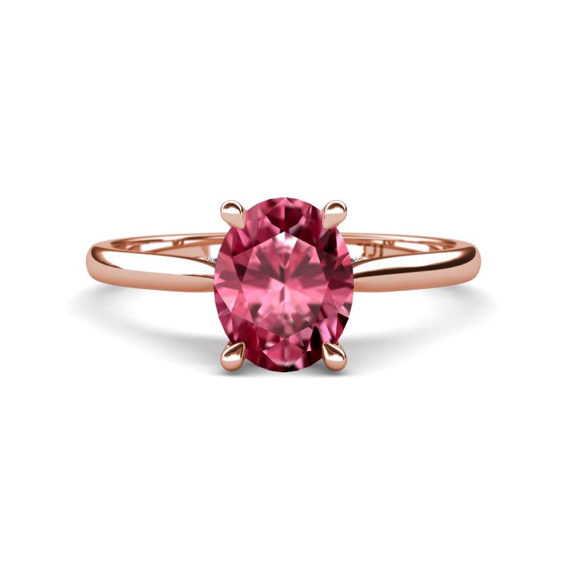 Zaire 2.21 ctw Pink Tourmaline Oval Shape (9x7 mm) accented side Natural Diamond Hidden Halo Engagement Ring 