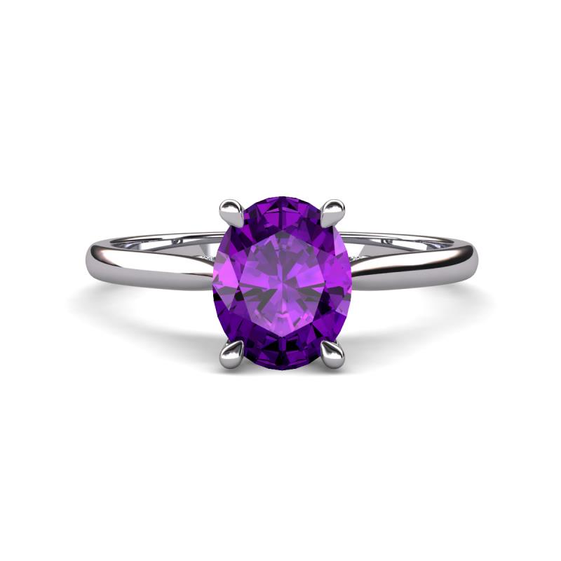 Zaire 1.81 ctw Amethyst Oval Shape (9x7 mm) accented side Natural Diamond Hidden Halo Engagement Ring 