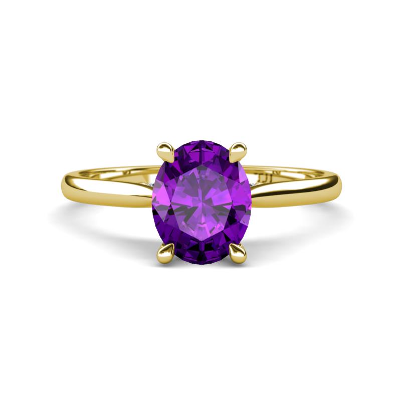 Zaire 1.81 ctw Amethyst Oval Shape (9x7 mm) accented side Natural Diamond Hidden Halo Engagement Ring 