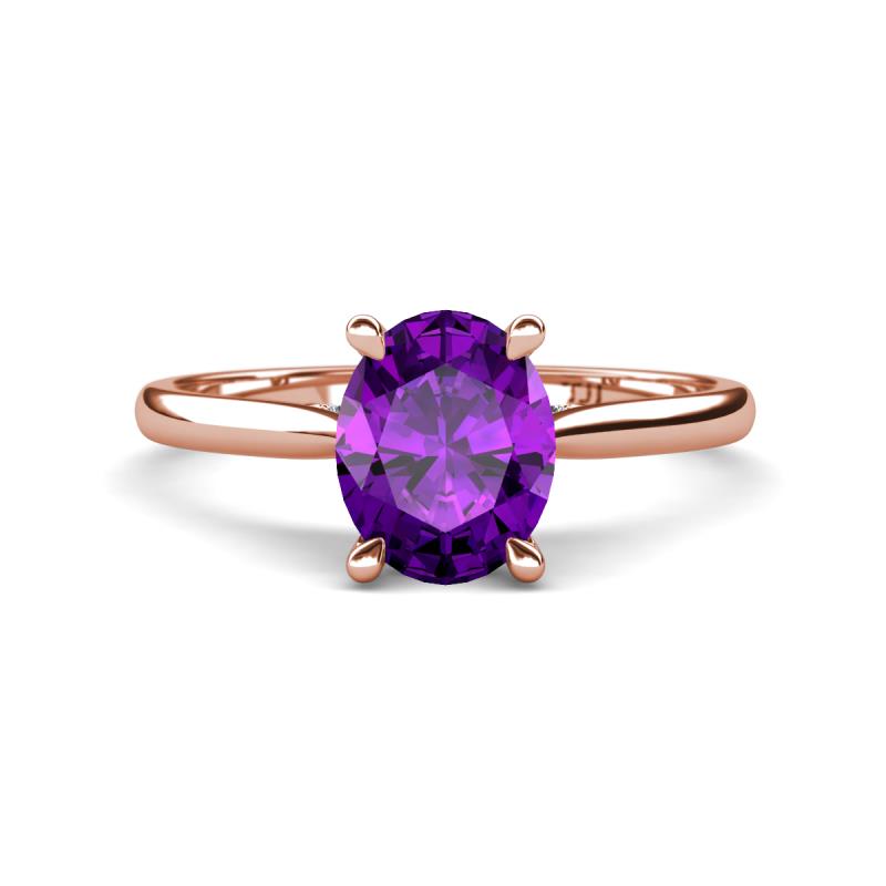 Zaire 1.81 ctw Amethyst Oval Shape (9x7 mm) accented side Natural Diamond Hidden Halo Engagement Ring 