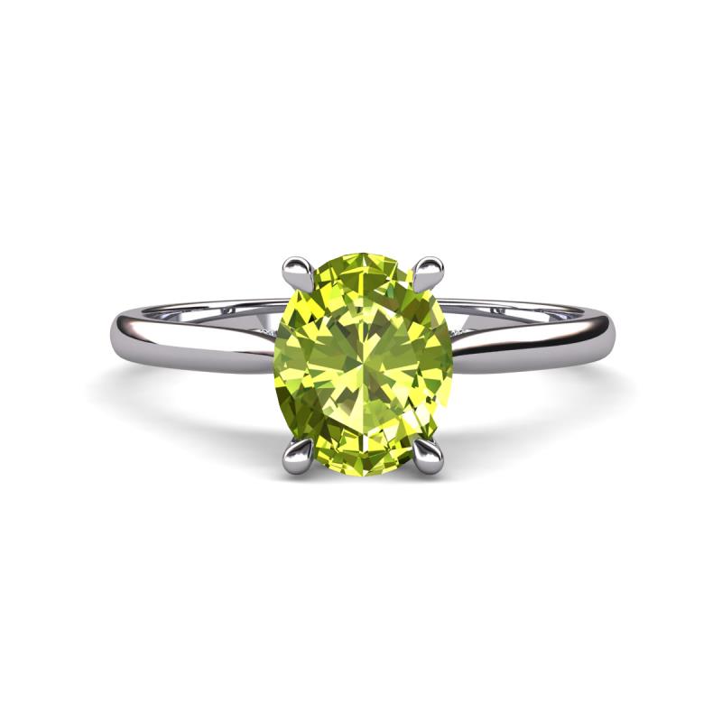 Zaire 2.11 ctw Peridot Oval Shape (9x7 mm) accented side Natural Diamond Hidden Halo Engagement Ring 