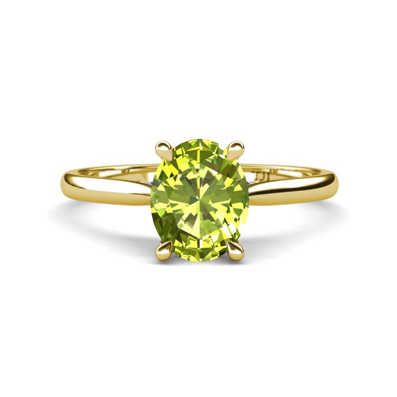 Zaire 2.11 ctw Peridot Oval Shape (9x7 mm) accented side Natural Diamond Hidden Halo Engagement Ring 