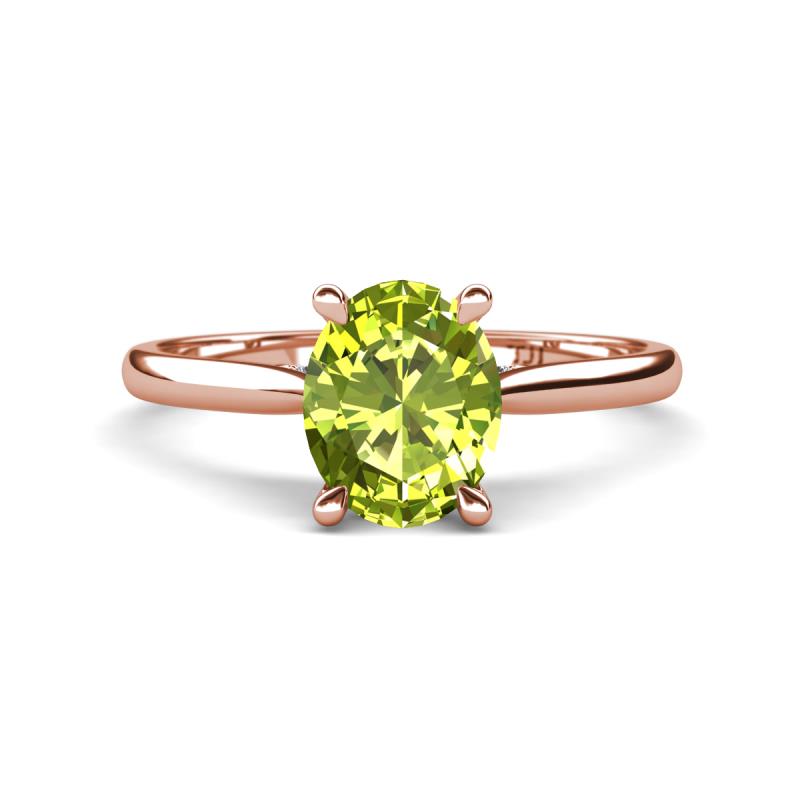 Zaire 2.11 ctw Peridot Oval Shape (9x7 mm) accented side Natural Diamond Hidden Halo Engagement Ring 