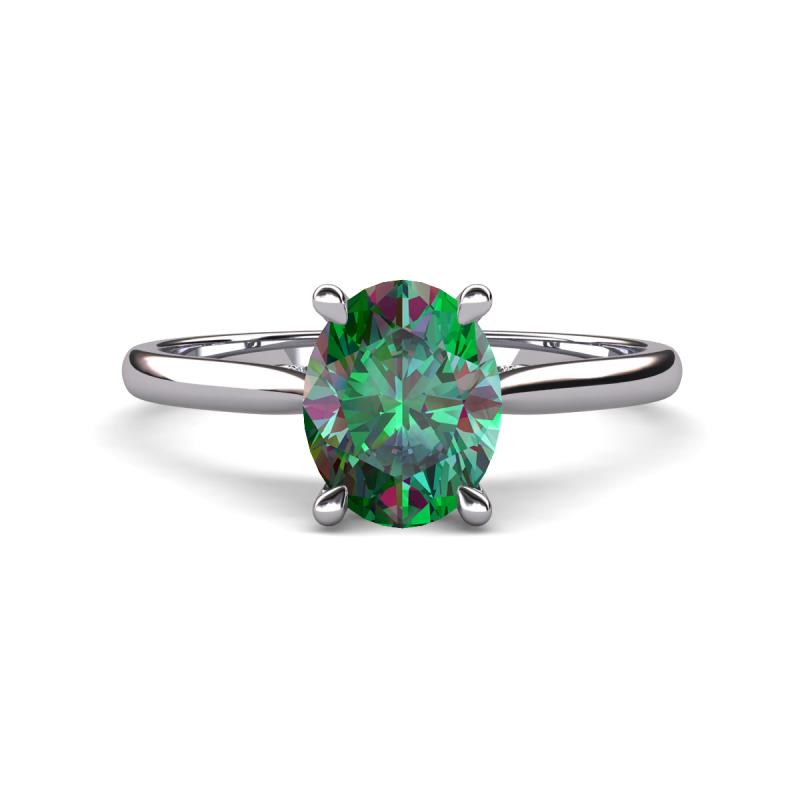 Zaire 2.26 ctw Created Alexandrite Oval Shape (9x7 mm) accented side Natural Diamond Hidden Halo Engagement Ring 