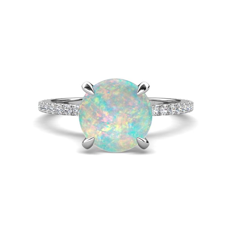 Aisha 1.75 Ctw (8.00 mm) Round Opal with side Lab Grown Diamond Hidden Halo Engagement ring