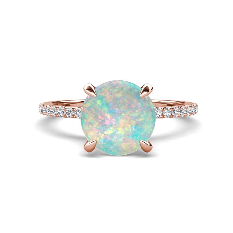 Aisha 1.75 Ctw (8.00 mm) Round Opal with side Lab Grown Diamond Hidden Halo Engagement ring