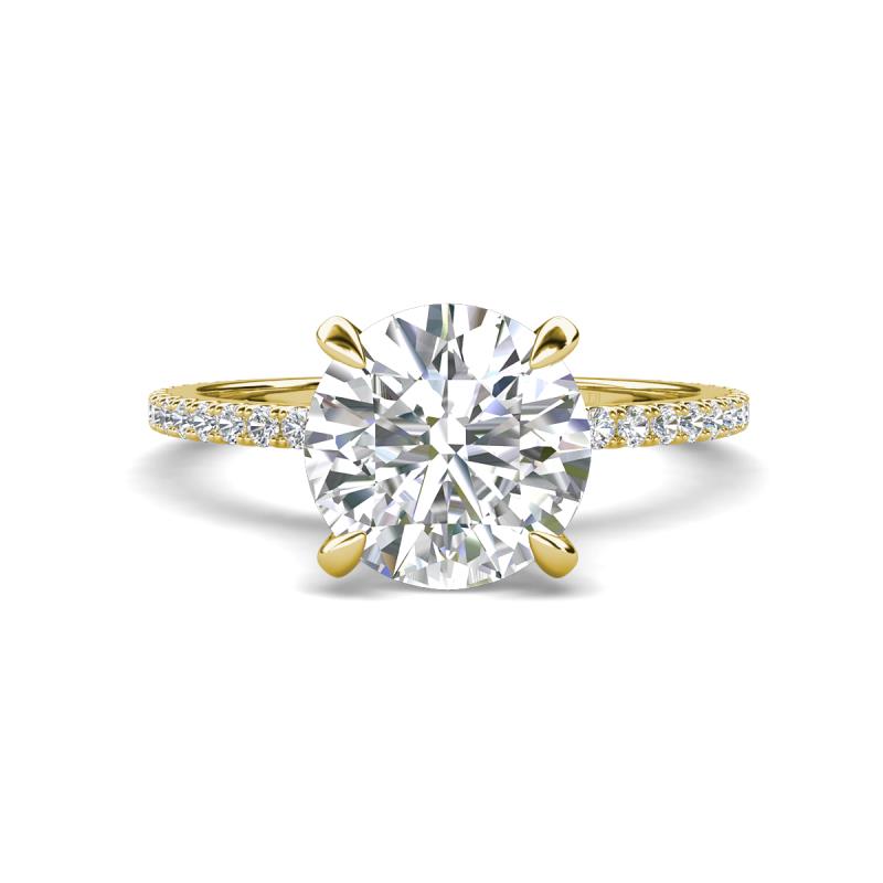 Aisha 1.95 Ctw (8.00 mm) Round Moissanite with side Lab Grown Diamond Hidden Halo Engagement ring
