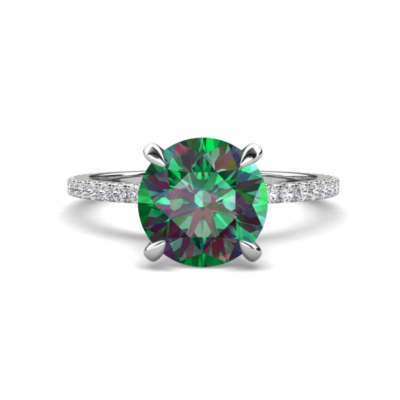 Aisha 2.61 Ctw (8.00 mm) Round Created Alexandrite with side Lab Grown Diamond Hidden Halo Engagement ring