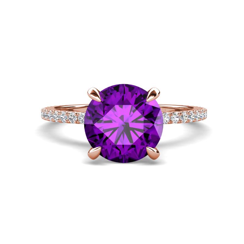 Aisha 2.25 Ctw (8.00 mm) Round Amethyst with side Lab Grown Diamond Hidden Halo Engagement ring