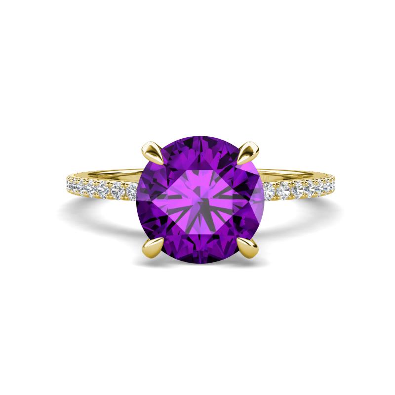 Aisha 2.25 Ctw (8.00 mm) Round Amethyst with side Lab Grown Diamond Hidden Halo Engagement ring
