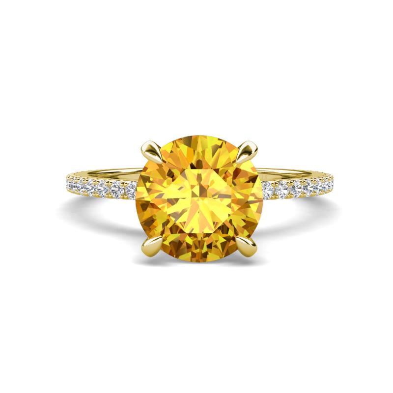 Aisha 2.25 Ctw (8.00 mm) Round Citrine with side Lab Grown Diamond Hidden Halo Engagement ring