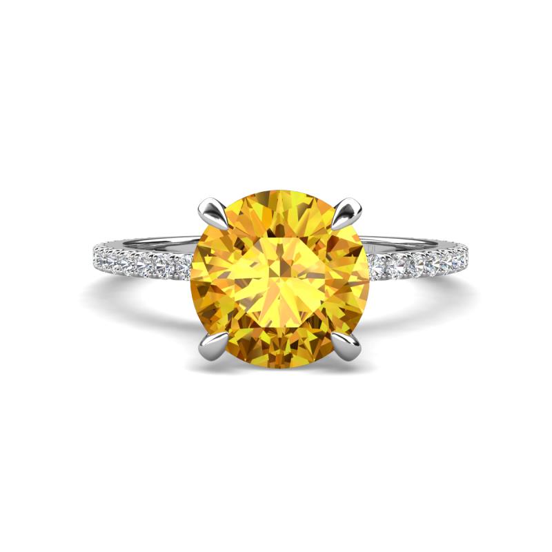 Aisha 2.25 Ctw (8.00 mm) Round Citrine with side Lab Grown Diamond Hidden Halo Engagement ring