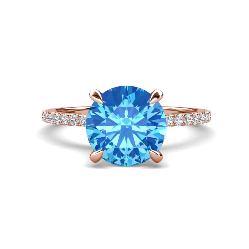 Aisha 2.35 Ctw (8.00 mm) Round Blue Topaz with side Lab Grown Diamond Hidden Halo Engagement ring