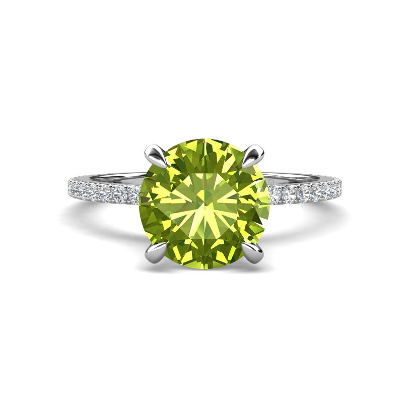 Aisha 2.15 Ctw (8.00 mm) Round Peridot with side Lab Grown Diamond Hidden Halo Engagement ring