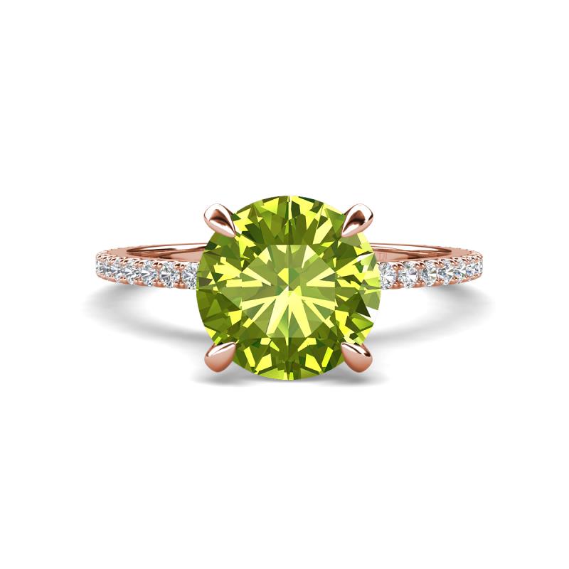 Aisha 2.15 Ctw (8.00 mm) Round Peridot with side Lab Grown Diamond Hidden Halo Engagement ring