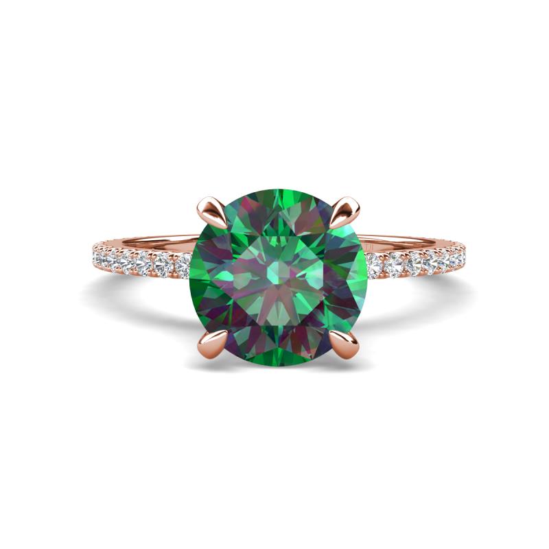 Aisha 2.61 Ctw (8.00 mm) Round Created Alexandrite with side Lab Grown Diamond Hidden Halo Engagement ring