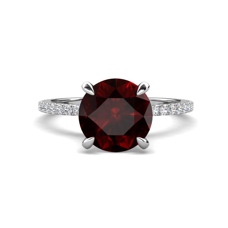 Aisha 2.61 Ctw (8.00 mm) Round Red Garnet with side Lab Grown Diamond Hidden Halo Engagement ring
