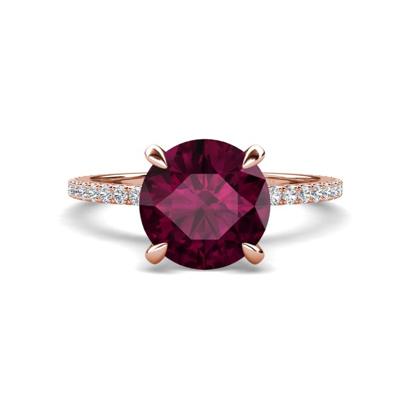 Aisha 2.61 Ctw (8.00 mm) Round Rhodolite Garnet with side Lab Grown Diamond Hidden Halo Engagement ring