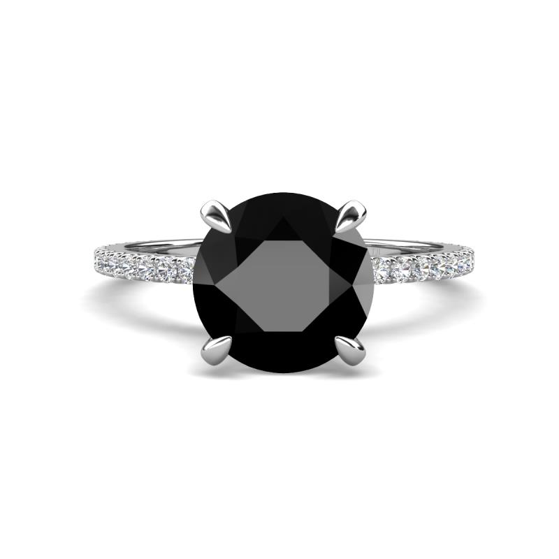 Aisha 3.35 Ctw (8.00 mm) Round Black Diamond with side Lab Grown Diamond Hidden Halo Engagement ring