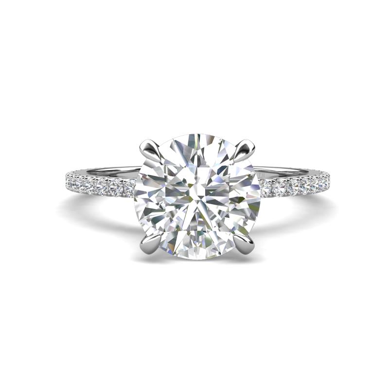 Aisha 1.95 Ctw (8.00 mm) Round Moissanite with side Lab Grown Diamond Hidden Halo Engagement ring