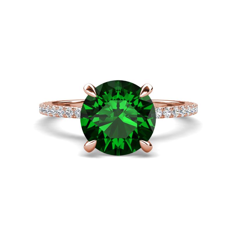 Aisha 2.10 Ctw (8.00 mm) Round Created Emerald with side Lab Grown Diamond Hidden Halo Engagement ring