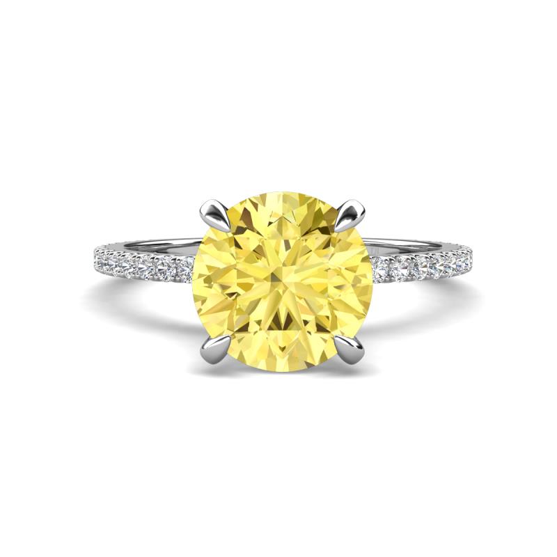 Aisha 3.10 Ctw (8.00 mm) Round Created Yellow Sapphire with side Lab Grown Diamond Hidden Halo Engagement ring