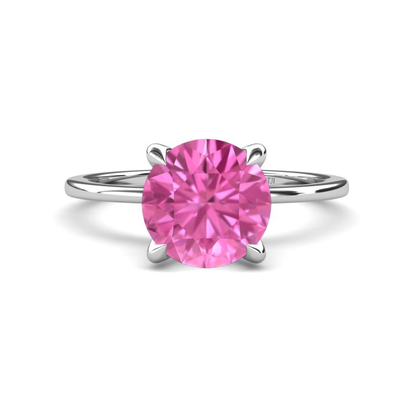 Morgan 2.65 ctw Center Created Pink Sapphire with Prong Studded Natural Diamond Solitaire Plus Engagement Ring 