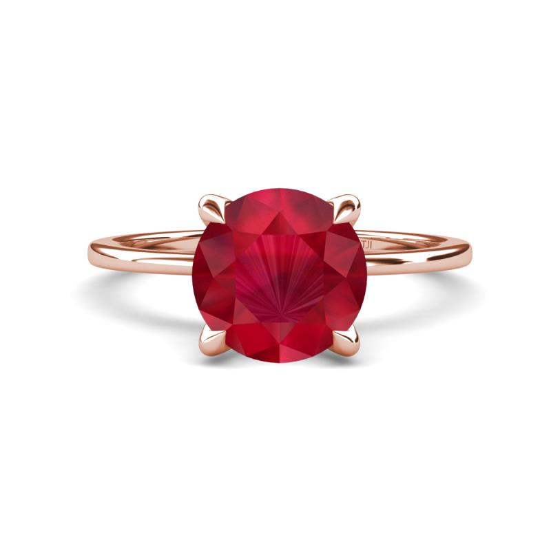 Morgan 2.90 ctw Center Created Ruby with Prong Studded Natural Diamond Solitaire Plus Engagement Ring 