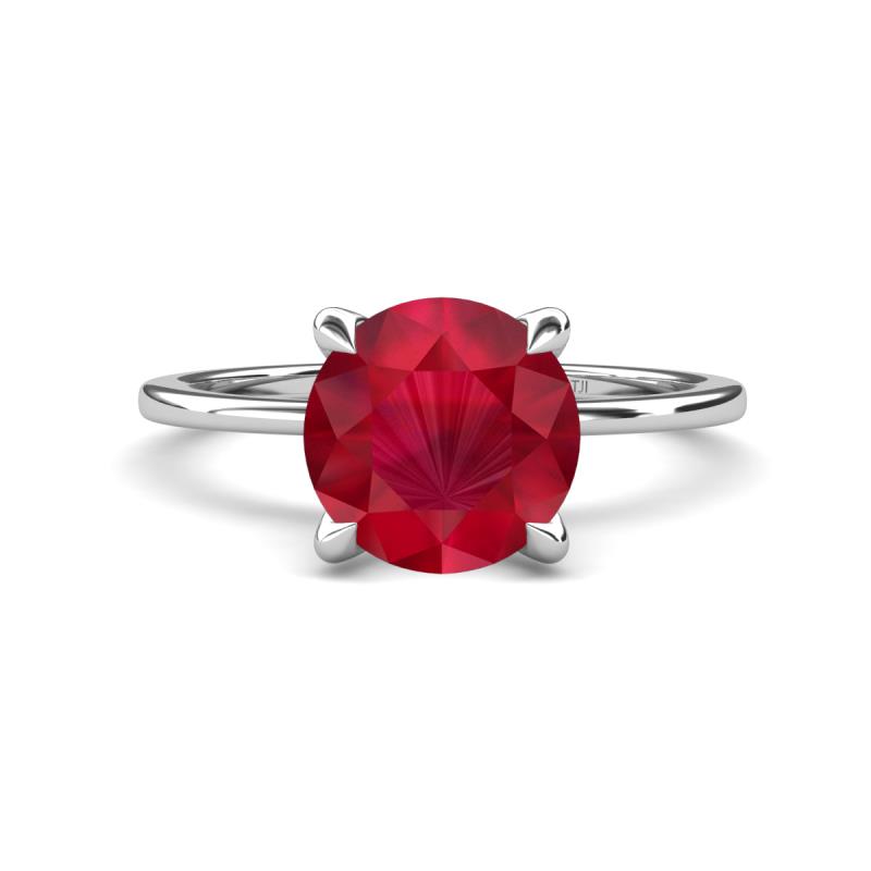 Morgan 2.90 ctw Center Created Ruby with Prong Studded Natural Diamond Solitaire Plus Engagement Ring 