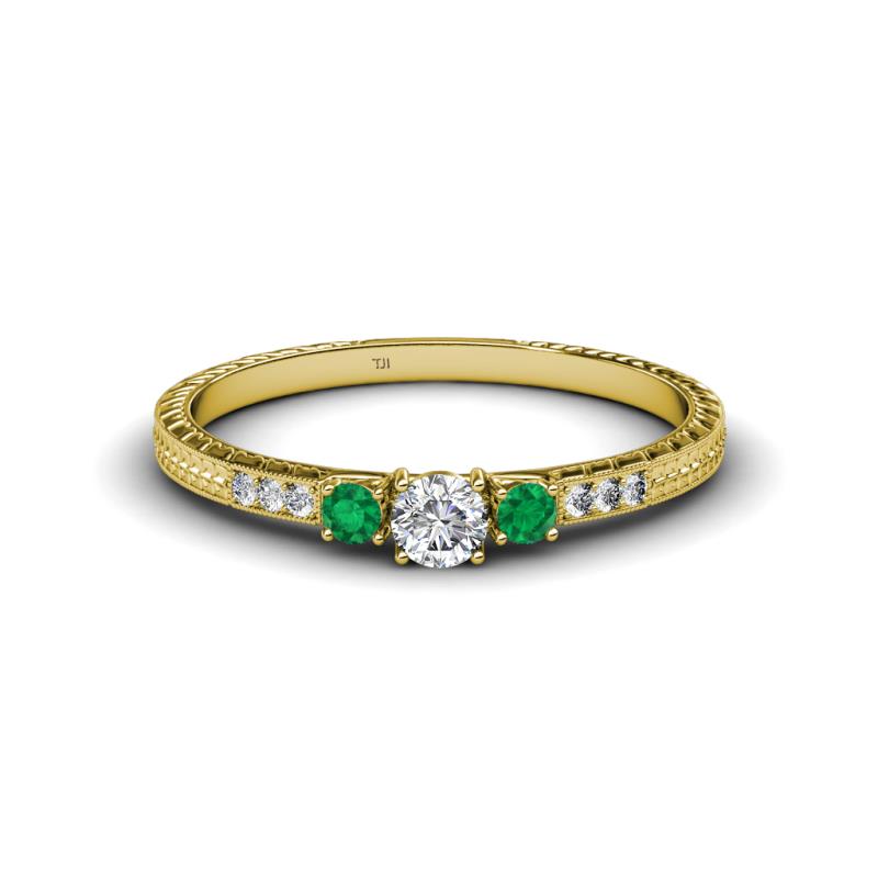 Tresu Diamond and Emerald Three Stone Engagement Ring 