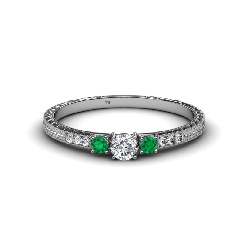 Tresu Diamond and Emerald Three Stone Engagement Ring 