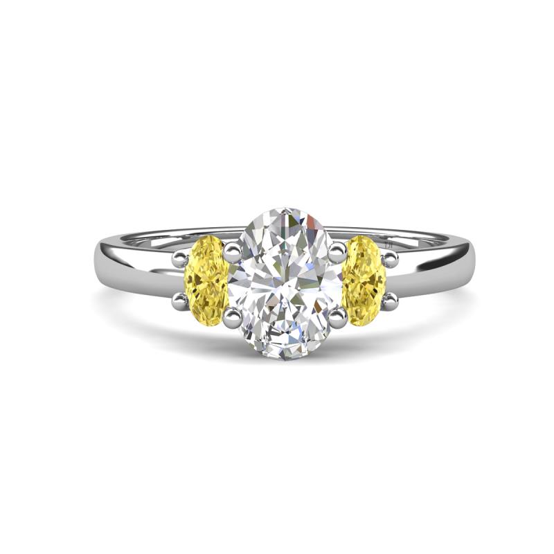 Gemma 1.90 ctw GIA Certified Natural Diamond Oval Cut (8x6 mm) and Side Yellow Sapphire Trellis Three Stone Engagement Ring 