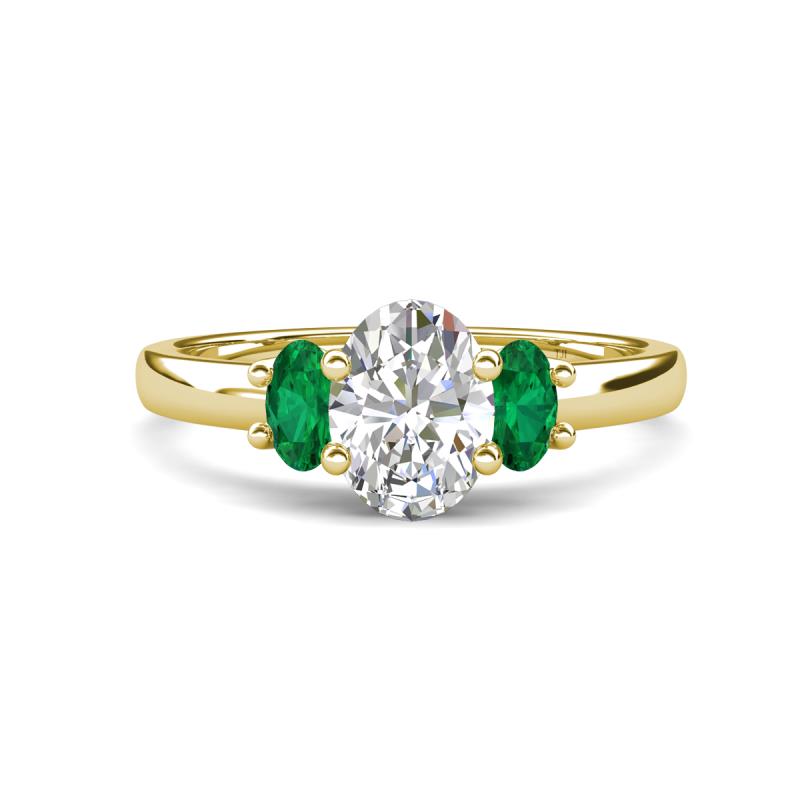 Gemma 1.76 ctw GIA Certified Natural Diamond Oval Cut (8x6 mm) and Side Emerald Trellis Three Stone Engagement Ring 