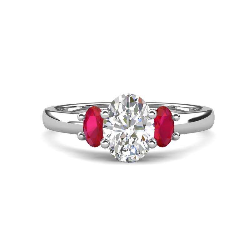 Gemma 1.90 ctw GIA Certified Natural Diamond Oval Cut (8x6 mm) and Side Ruby Trellis Three Stone Engagement Ring 