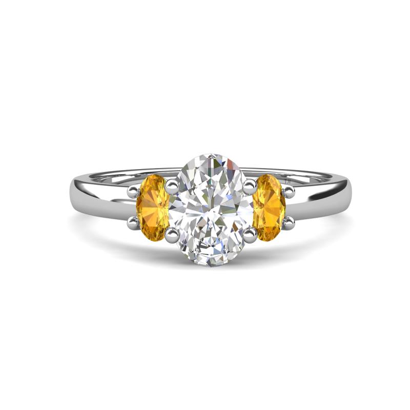 Gemma 1.74 ctw GIA Certified Natural Diamond Oval Cut (8x6 mm) and Side Citrine Trellis Three Stone Engagement Ring 