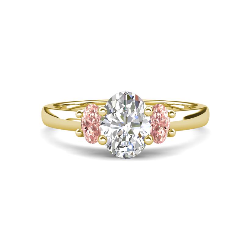 Gemma 1.80 ctw GIA Certified Natural Diamond Oval Cut (8x6 mm) and Side Morganite Trellis Three Stone Engagement Ring 