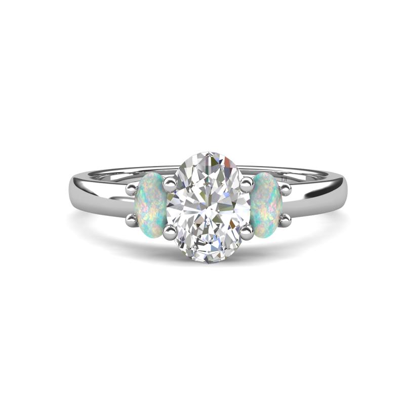 Gemma 1.62 ctw GIA Certified Natural Diamond Oval Cut (8x6 mm) and Side Opal Trellis Three Stone Engagement Ring 
