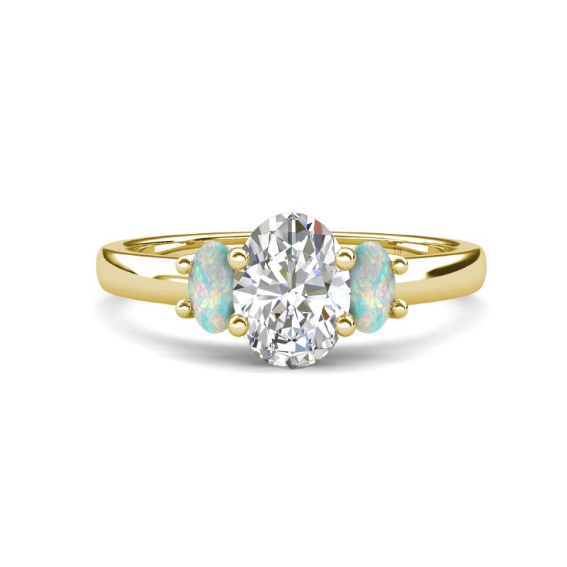 Gemma 1.62 ctw GIA Certified Natural Diamond Oval Cut (8x6 mm) and Side Opal Trellis Three Stone Engagement Ring 