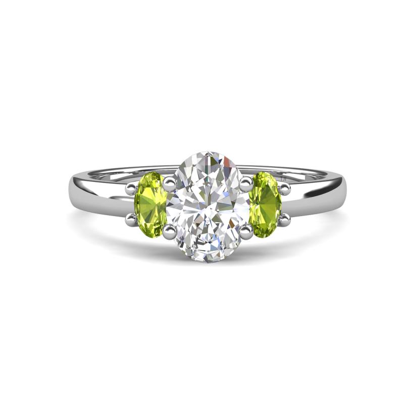 Gemma 1.90 ctw GIA Certified Natural Diamond Oval Cut (8x6 mm) and Side Peridot Trellis Three Stone Engagement Ring 