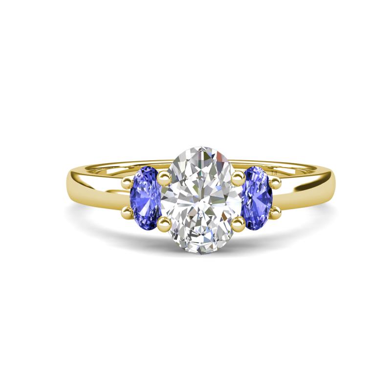Gemma 1.80 ctw GIA Certified Natural Diamond Oval Cut (8x6 mm) and Side Tanzanite Trellis Three Stone Engagement Ring 